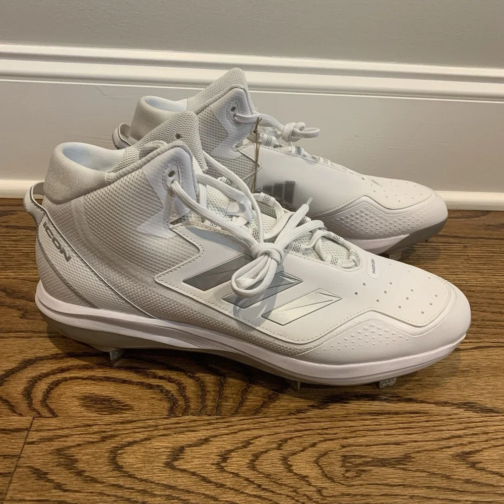 Adidas Icon 7 Mid Metal White Silver Baseball Cleats Men's Size 15 S23887